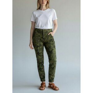 Old Navy Womens Pixie Pants Size 2 Green Tropical Leaf Print Stretch Slim Fit